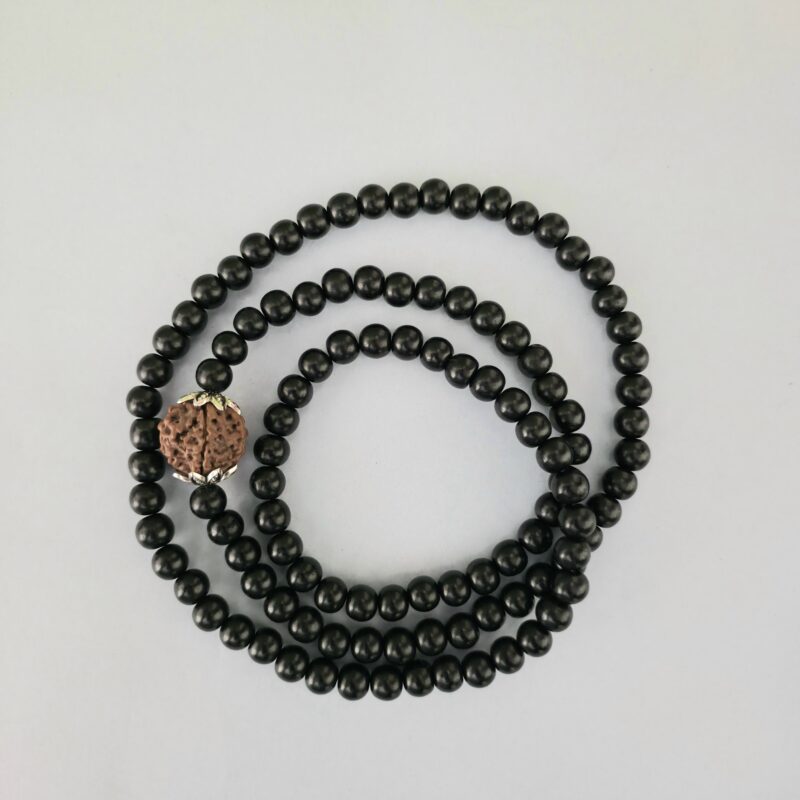 8mm Karungali Mala with 5 Mukhi Nepali Rudraksha