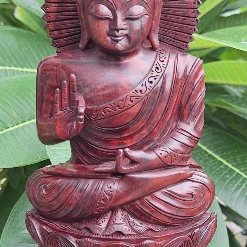 Buddha Idol in Red Sandalwood – Peace & Enlightenment Sculpture